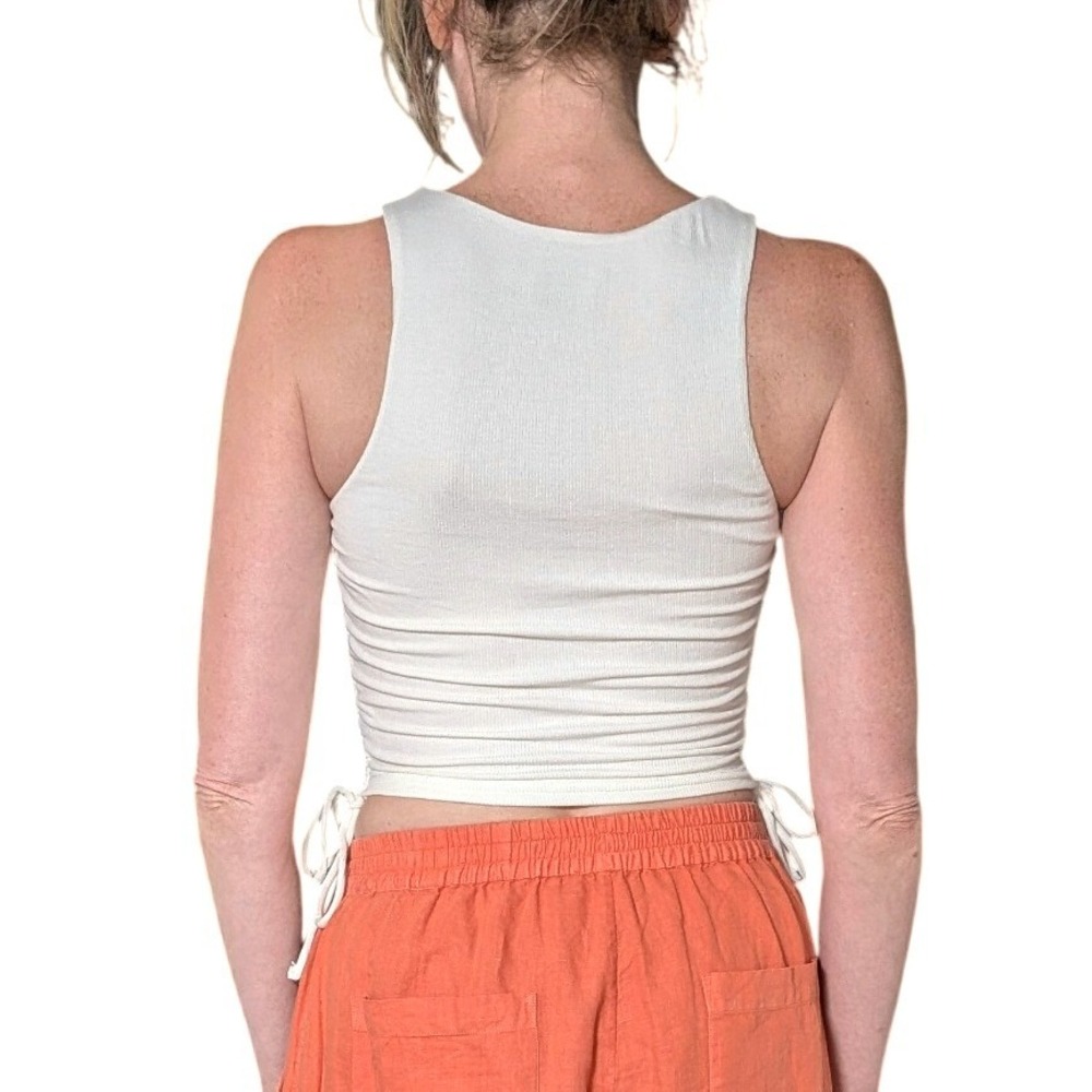 Princess Polly White Ribbed Cutout Ruched Side Tie Tank Top Size 4 - Picture 2 of 10